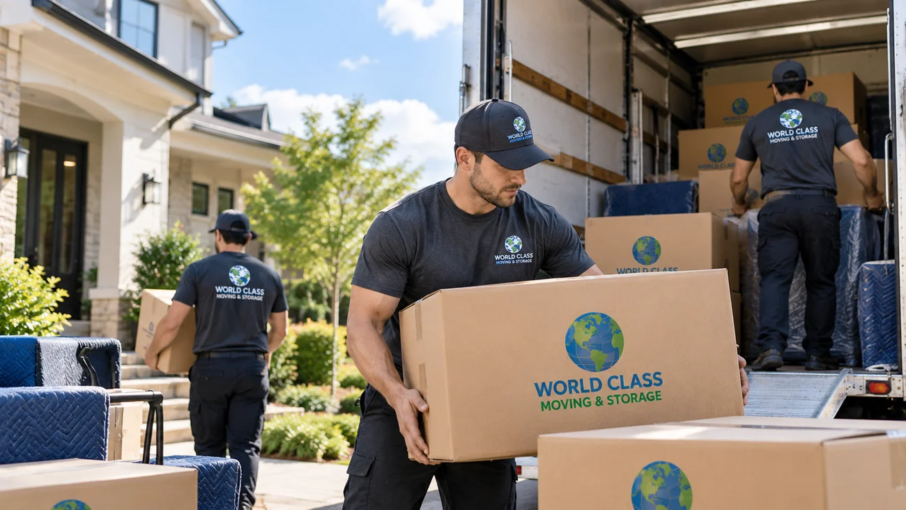 Professional moving crew preparing for relocation