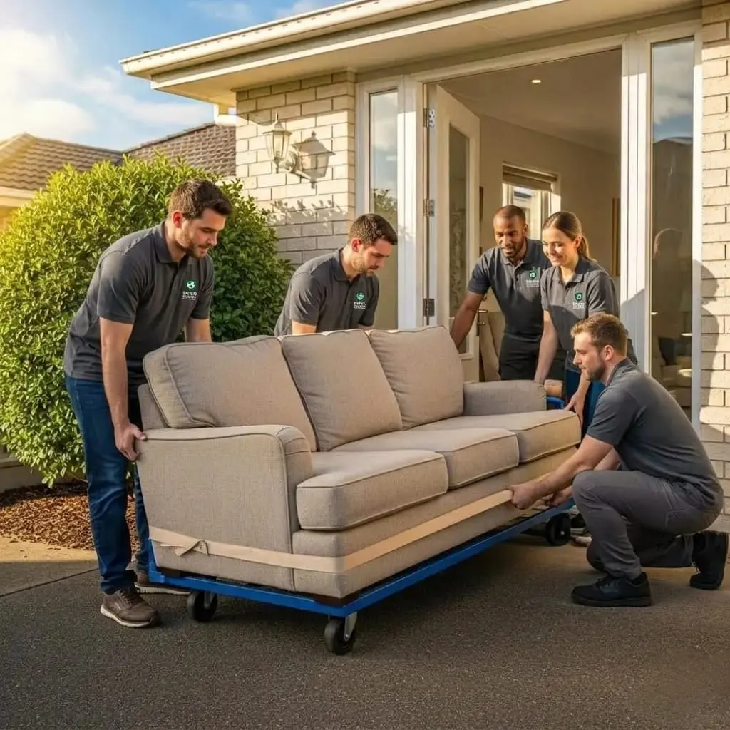 Moving crew handling furniture