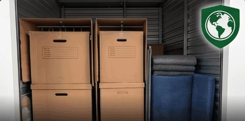 Storage space with cartons and padded furniture