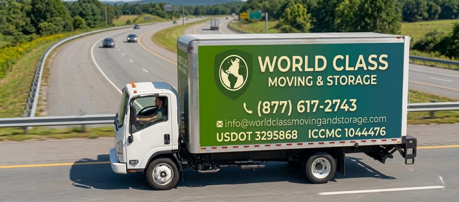 Long-distance moving crew preparing a household move