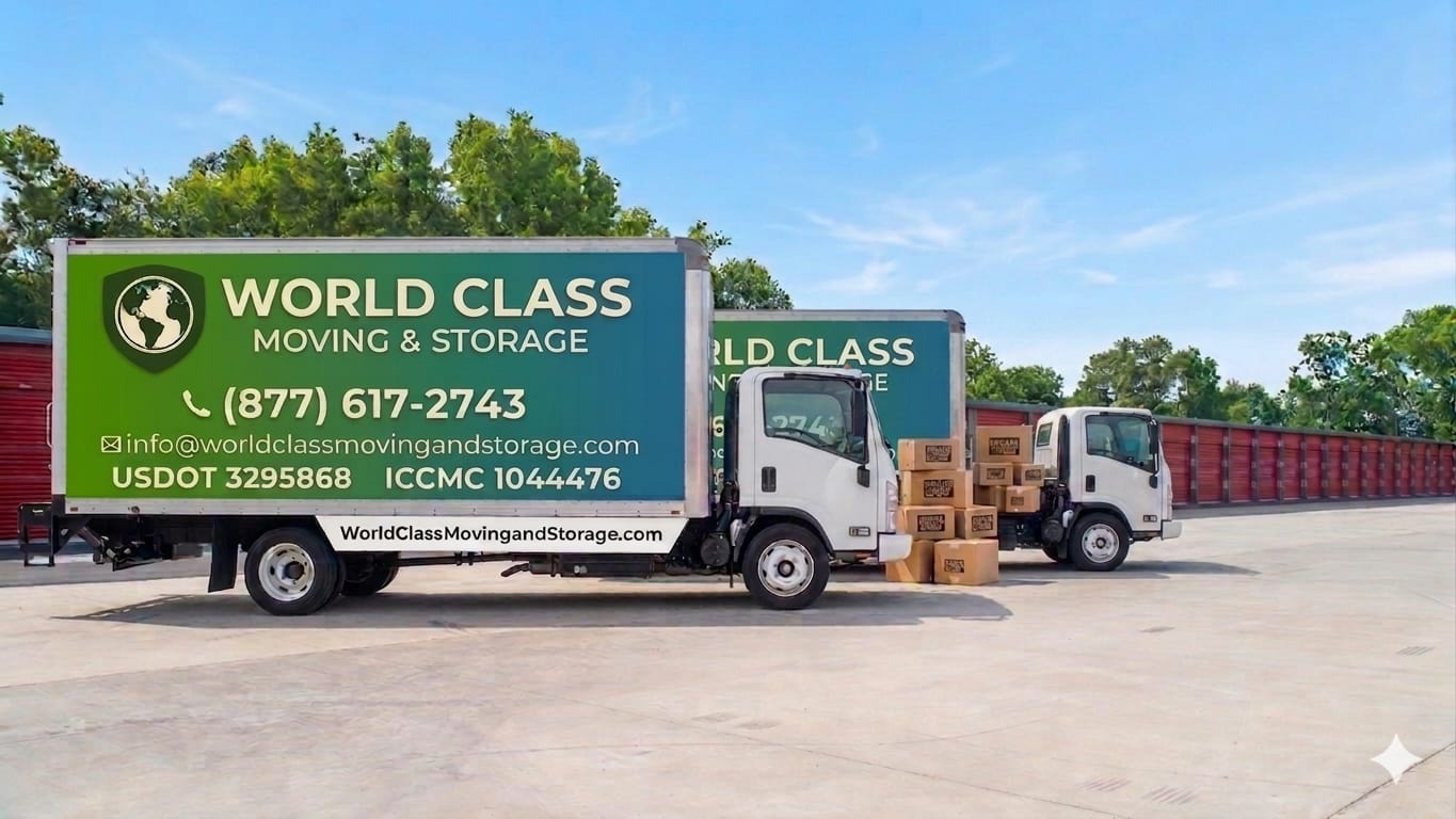 Professional movers loading protected furniture into a moving truck